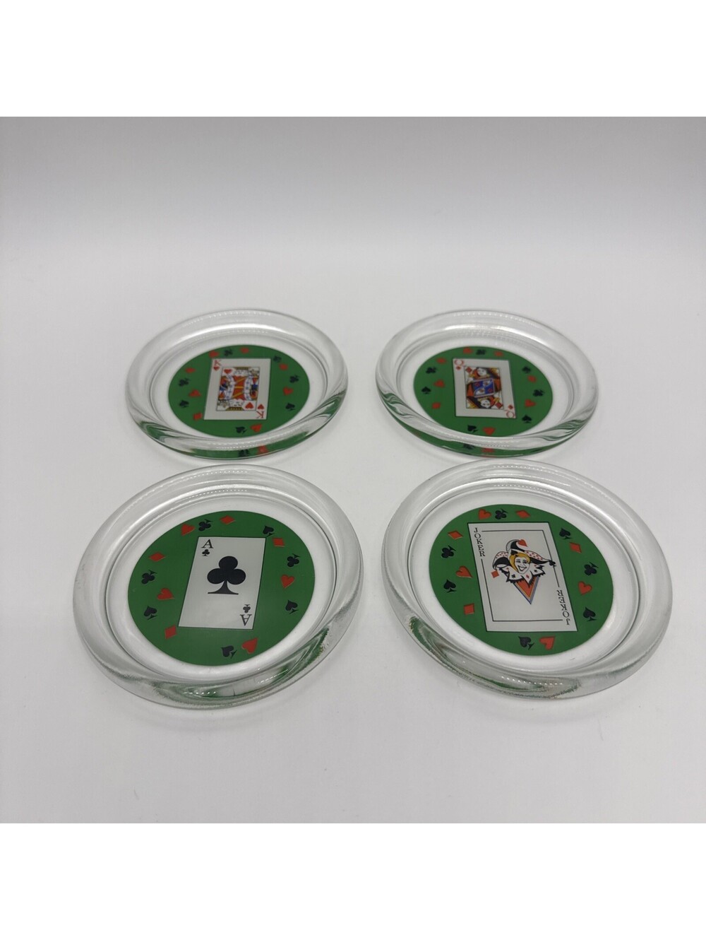 Playing Card Glass Coasters Suits Luminarc France Joker King Queen Ace Set of 4